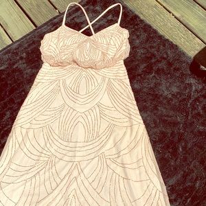 Adrianna Papell, criss cross, blush pink dress